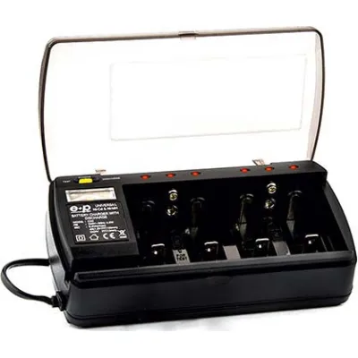 e+p Akku Ladegerät C 50 | Universal-Ladegerät für NiMH & NiCd AA AAA C D 9V Akkus | Entladefunktion | schwarz