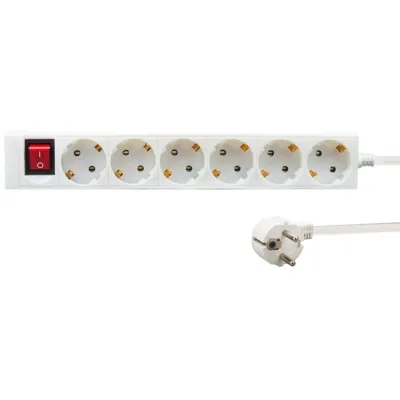 E+P Steckdosenleiste E 60 | 6-fach Tischsteckdose | Schalter beleuchtet | 1,5m Kabel | 45° Winkel | Kunststoff | Weiß