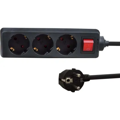 e+p Steckdosenleiste E 46 | 3-fach Tischsteckdose mit Schalter | 1,5 m Kabel | 45° gedreht | schwarz | Kunststoff