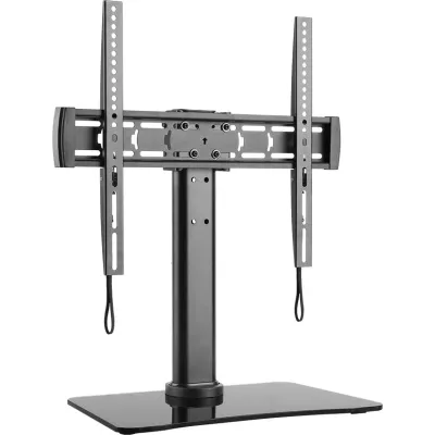 E+P TV Standfuß TH144 | für 32-47 Zoll Fernseher | höhenverstellbar | neigbar | Glasfuß | max. 40kg | schwarz