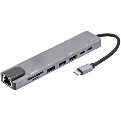 E+P Elektrik USB-C Multiport-Adapter MPA 8 | 8-in-1 Hub | 5Gbps | 100W Power Delivery | 4K HDMI | Ethernet | Aluminium