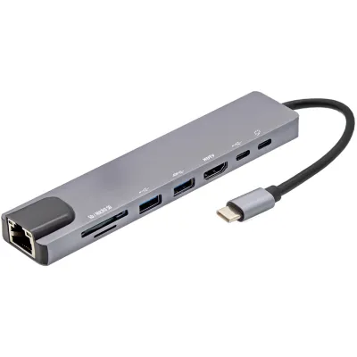 E+P Elektrik USB-C Multiport-Adapter MPA 8 | 8-in-1 Hub | 5Gbps | 100W Power Delivery | 4K HDMI | Ethernet | Aluminium
