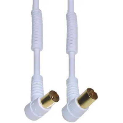 E+P Antennenkabel HFW 201 G 1,5m | 95dB | 3-fach geschirmt | Winkelstecker | vergoldet | weiß