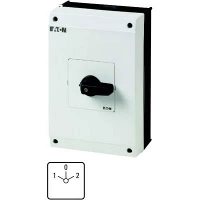 Eaton Wendeschalter T5B-3-8401/I4 | 3-polig | 63A | 22kW | IP65 | 1-0-2 Frontschild | Kunststoff | kurzer Drehgriff