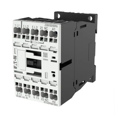 EATON Leistungsschütz DILM7-01(24VDC)-PI | 3-polig | 3kW | 24V DC | 1 Öffner | Push-in Klemme | AC-3/400V