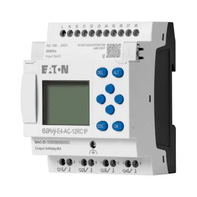 Eaton Steuerrelais easyE4 EASY-E4-AC-12RC1P | 100–240V AC/DC | 8 Eingänge | 4 Relaisausgänge | Ethernet | MODBUS | IP20