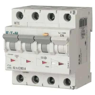 EATON FI/LS-Schutzschalter mRB6-16/3N/C/003-A | 3-polig+N | 16A | C-Charakteristik | 30mA | Typ A | 6kA | 4TE | IP20