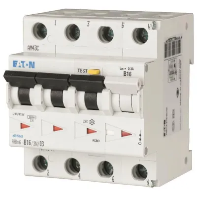 Eaton FI/LS-Schutzschalter FRBM6-B16/3N/003-A | 16A | 30mA | 3p+N | Typ A | B-Charakteristik | 415V | 6kA | 4TE | IP20