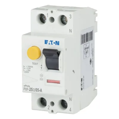 EATON FI-Schutzschalter PXF-25/2/05-A | 2-polig | 25A | 500mA | Typ A | AC | 230V | DIN-Schiene | IP20 | grau