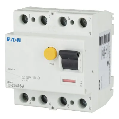 Eaton FI-Schutzschalter PXF-25/4/03-A | 4-polig | 25A | 400V | 300mA | Typ A | DIN-Schiene | IP20 | 10kA | 4TE