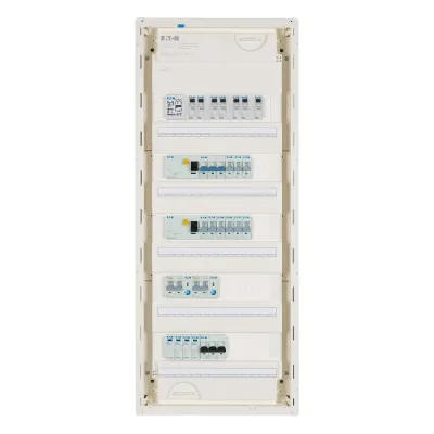 EATON Kleinverteiler KLV-PW-60-2PXL-2PXF-9PLI-2AFDD | 5-reihig | bestückt | Unterputz | 359x839x94,5 mm | IP30 | weiß