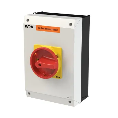 EATON Sicherheitsschalter P3-63/I4-SI/HI11 | 3-polig | 63A | IP65 | Lasttrennschalter | Warnschild | roter Drehgriff