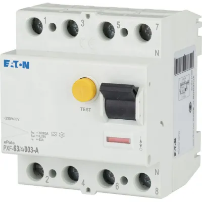 Eaton FI-Schutzschalter PXF-63/4/003-A | 4-polig | 63A | 30mA | Typ A | 400V | Fehlerstromschutz | DIN-Schiene | IP20