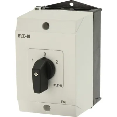 EATON Umschalter T0-3-8212/I1 | 3-polig | 20A | 4kW | IP65 | Aufbaugehäuse | schwarz | 1-0-2 | Frontschild