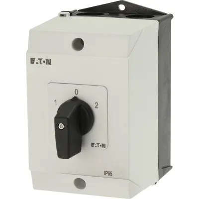 Eaton Wendeschalter T3-3-8401/I2 | 3-polig 32A | 12kW | Aufbau | IP65 | Rastend | Frontschild 1-0-2 | Knebel | Schwarz