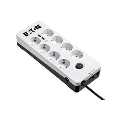 Eaton Mehrfachsteckdose PB8TUD | Überspannungsschutz 8x Schuko | 2x USB | RJ45 | Ein/Aus Schalter | 1,5m | weiß