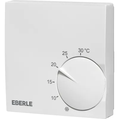 Eberle Raumthermostat RTR-S 6121-6 230V | Bimetall | extra flach 18,5 mm | Temperaturregler 5–30 °C | Öffner | RAL 9016