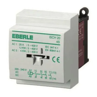 Eberle Installationsschütz ISCH 20-4 S | 20A | 230V AC | 4 Schließer | brummfrei | Hutschiene | weiß