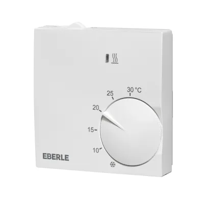 EBERLE Raumthermostat RTR-S 6202-1 | 230V | 5–30 °C | extra flach | Bimetall | Aufputz | IP30 | Drehregler | polarweiß