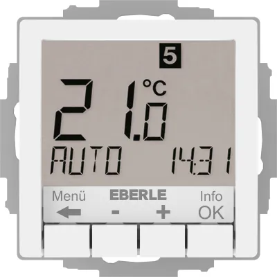 Eberle Unterputz-Uhrenthermostat UTE 4800-R | Raumthermostat 230V | Fußbodenheizung | Polarweiß glänzend | 55x55 mm