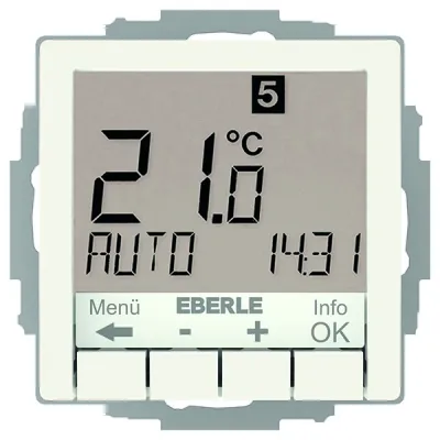 Eberle Unterputz-Uhrenthermostat UTE 4800-R | Raumthermostat 230V | Fußbodenheizung | Polarweiß glänzend | 55x55 mm