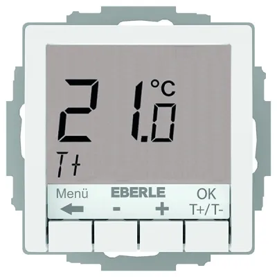 Eberle Unterputz-Thermostat UTE4100R-RAL9016-G55 | Uhrenthermostat 230V | 55x55mm | PWM/2-Punkt | weiß glänzend