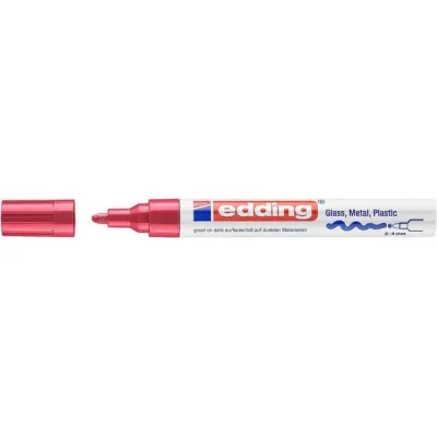edding Lackmarker 750 | Permanentmarker für Glas, Metall, Kunststoff | Rundspitze 2-4mm | wasserfest | rot