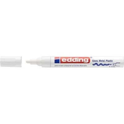 edding Lackmarker 750 | Glanzlackmarker weiß | Rundspitze 2-4 mm | permanent | wasserfest | für Glas, Metall, Kunststoff