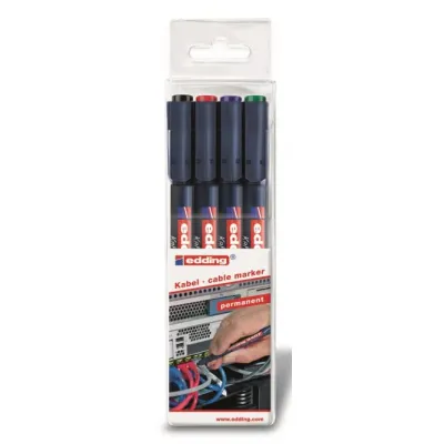 edding Kabelmarker 8407 4er Set | feine Beschriftung 0,3 mm | permanent & wasserfest | Schwarz/Rot/Grün/Blau