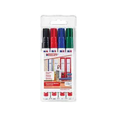 edding Permanentmarker Set 3000 | 4 Farben (schwarz/rot/blau/grün) | wasserfest | nachfüllbar | Rundspitze 1,5-3 mm