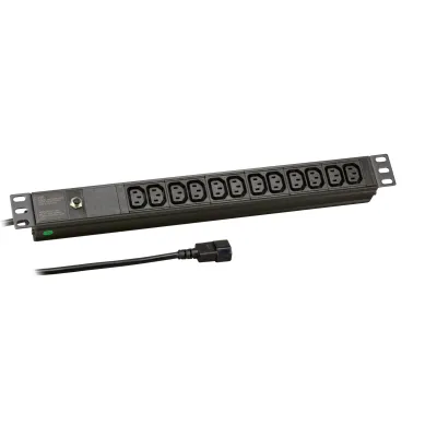 EFB-Elektronik 19" 1HE Steckdosenleiste EK631CC.1 | 12x C13 | 230V | Alu-Gehäuse | 1,8m Zuleitung | Schwarz