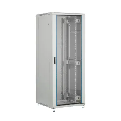 EFB Netzwerkschrank PEL-2466GR.G1SV | 19 Zoll 24HE | 600x600mm | Stahl | Sichttür Glas | abschließbar | grau RAL7035