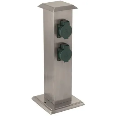 EGLO Steckdosensäule Park 4 90748 | Außensteckdose Garten IP44 | 4-fach | Edelstahl | mit Deckel | 40 cm | grün/Silber