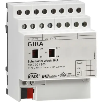 Gira Schaltaktor 2-fach 16A 104000 KNX REG | Binärausgang | Handbetätigung | DIN-Hutschiene | integrierte Busankopplung