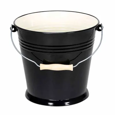 KRÜGER Eimer W10TR | Emaille Wassereimer 10 Liter | schwarz außen, creme innen | Bodendekor | Ø 28 cm, H 27 cm