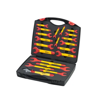 Wiha Einmaul-Gabelschlüssel Set 43022 | isoliert 6-32mm | 21-tlg. | VDE geprüft | mit Rollgabelschlüssel & Koffer