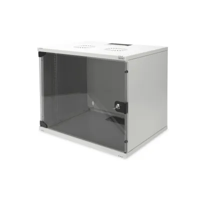 DIGITUS Wandgehäuse SOHO DN-19 09-U-S-1 | 9HE 19 Zoll Netzwerkschrank | unmontiert | Glastür | 460x540x400 mm | RAL 7035