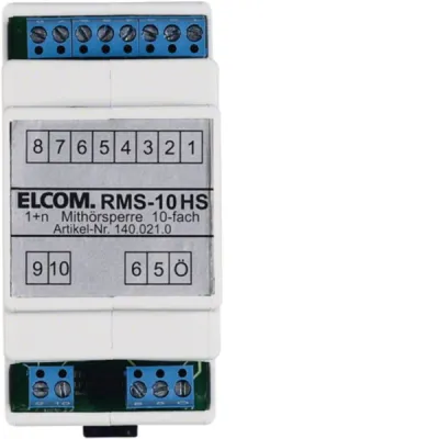 Elcom Mithörsperre RMS-10 HS 1400210 | für 10 Teilnehmer | 1+n-System | Hutschienenmontage | erweiterbar | lichtgrau