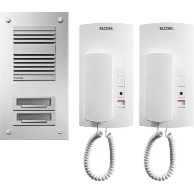 ELCOM Audio-Sprechanlage ASU-2EL 1000521 | 1+n-System | 2 Teilnehmer | Antivandal | Alu Silber | Haustelefon weiß