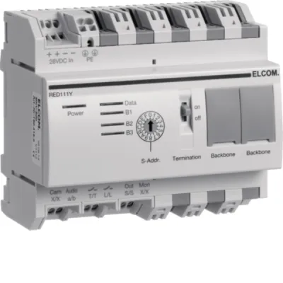 Elcom Strang-Koppler RED111Y | 2-Draht Bus-Koppler REG | 2x RJ45 | Videosignal-Verstärker | grau