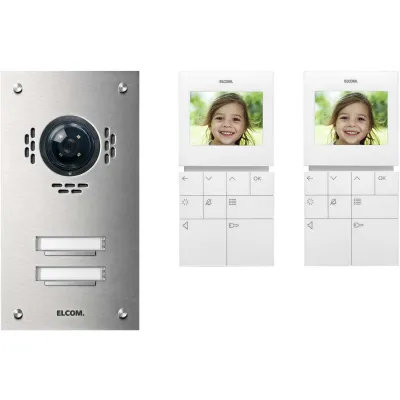 Elcom Video-Türsprechanlage VSZ-2 EM / 1087628 | 2-Familienhaus Set | Farb-Kamera | Edelstahl | Bus-System | silber/weiß