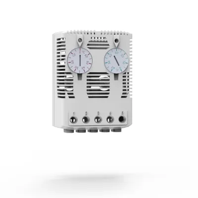 Eldon Thermostat ETR203 NO+NC | Doppelthermostat 0–60°C | DIN 35mm | Klemmbefestigung | IP20 | Grau