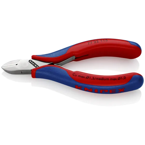 KNIPEX Elektronik-Seitenschneider 77 22 115 | 115 mm | ohne Facette | runder Kopf | spiegelpoliert | für Feinmechanik