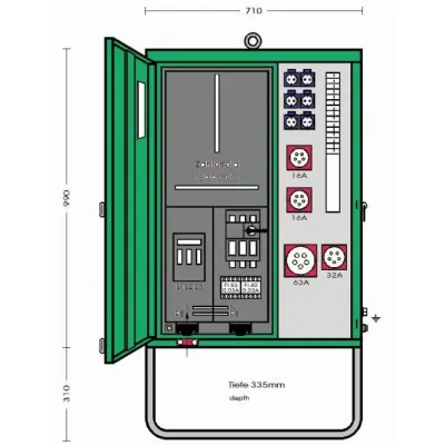 Elektra Tailfingen Baustromverteiler AV 63N/A/6211-2 | 44kVA 400V 63A | CEE 63A/32A/16A | 6x Schuko | RCD Typ B | IP44