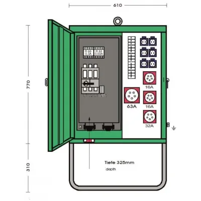 Elektra Tailfingen Verteilerschrank V63N/A/6211-2 | 63A | 400V | 44kVA | 2x CEE 16A | 1x CEE 32A | IP44