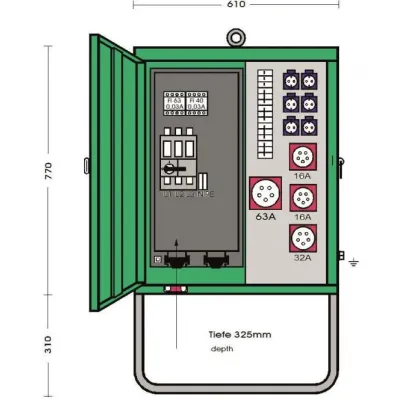 ELEKTRA Verteilerschrank V63N/A/6211-2 183215 | 44 kVA | RCD Typ B allstromsensitiv | 2x CEE16A | 1x CEE32A