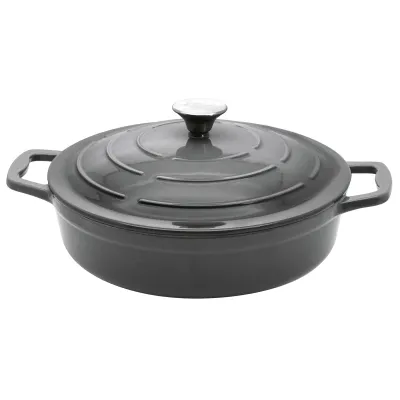 ELO Servierpfanne 3382826 | Gusseisen mit Deckel | 28 cm Ø | 3 Liter | Induktion & Backofen | antihaftbeschichtet | grau