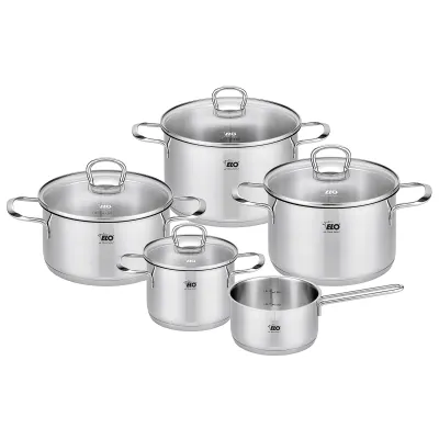 ELO Topfset Jaspis 90835 | 5-teilig Edelstahl | Induktion & Backofen | Glasdeckel | Öl-Dosiersystem | silber