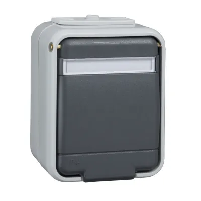 Elso Steckdose 1-fach ELG445019 | Schuko Aufputz IP44 | Schriftfeld | Steckklemmen | licht-basaltgrau