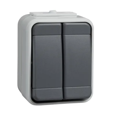 ELSO Doppeltaster 442509 | Serientaster Aufputz IP44 | 2 Schließer | 10A 250V | lichtbasaltgrau Kunststoff